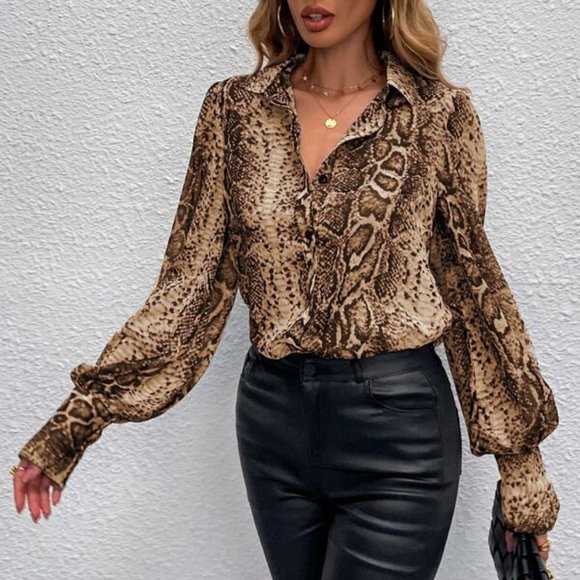 MODA ME COUTURE Tops - CHIC DOLLZ Snakeskin Print Bishop Sleeve Blouse